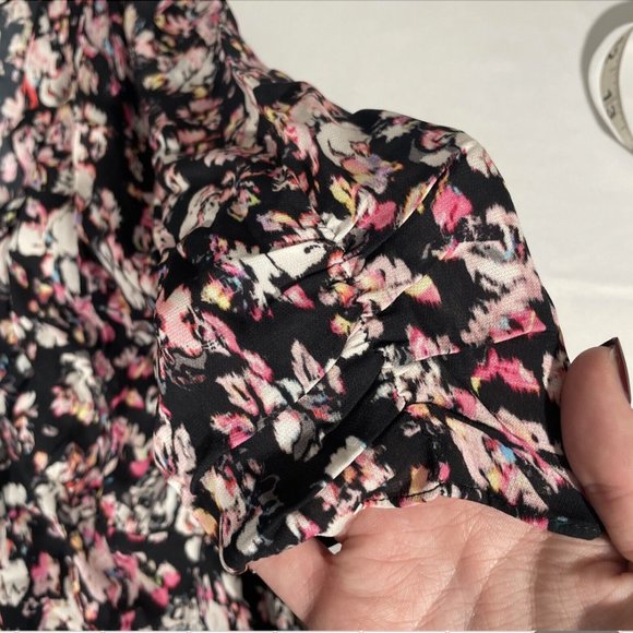 NWT $135 Allsaints [ Small ] Kota Freefall Floral Blouse Black Pink Multi #5312b - Picture 7 of 16